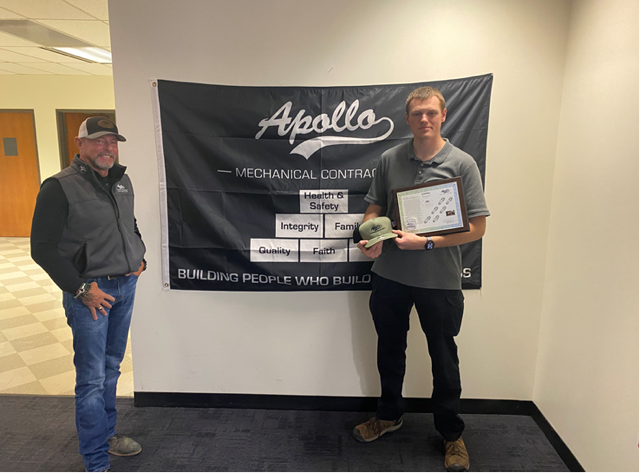 We're happy to share that Nathaniel Bowers, one of our Project Engineers, was awarded the Apollo Vision Award for his contributions to the relief and clean up efforts from Hurricane Helene in South Carolina. We're lucky to have him on our team! #BuildingPeopleWhoBuildGreatThings
