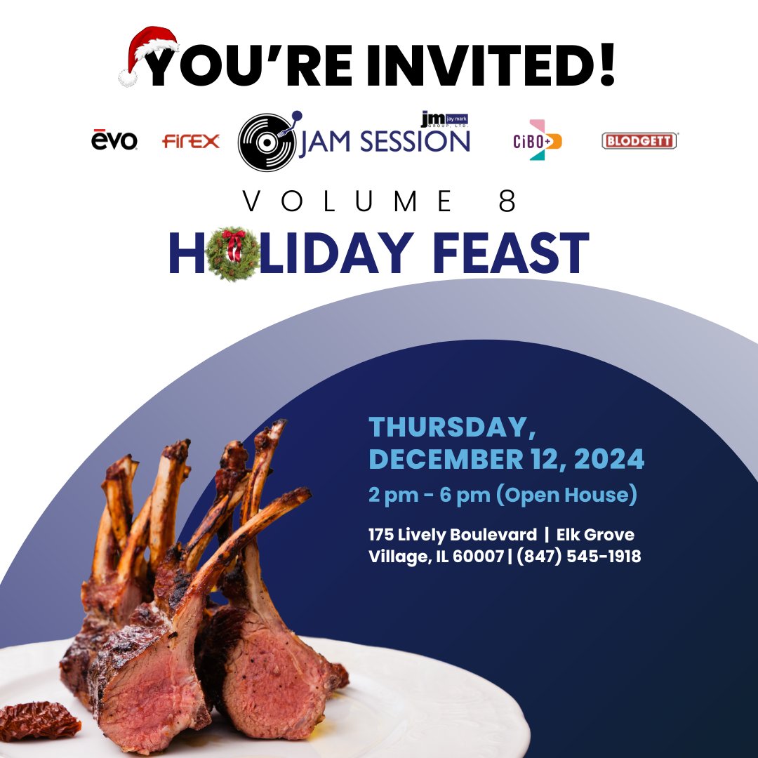 jaymarkgroup's tweet image. Unwrap the BEST in kitchen innovation! 🎁

Join us for JayMark Jam Session Vol. 8!
📅 Date: December 12
⏰ Time: 2pm - 6pm (open house)
📍 Location: 175 Lively Blvd, Elk Grove Village, IL 60007

👉 Sign up now: hubs.la/Q02Z50DZ0

#JayMark #JamSession #FoodService