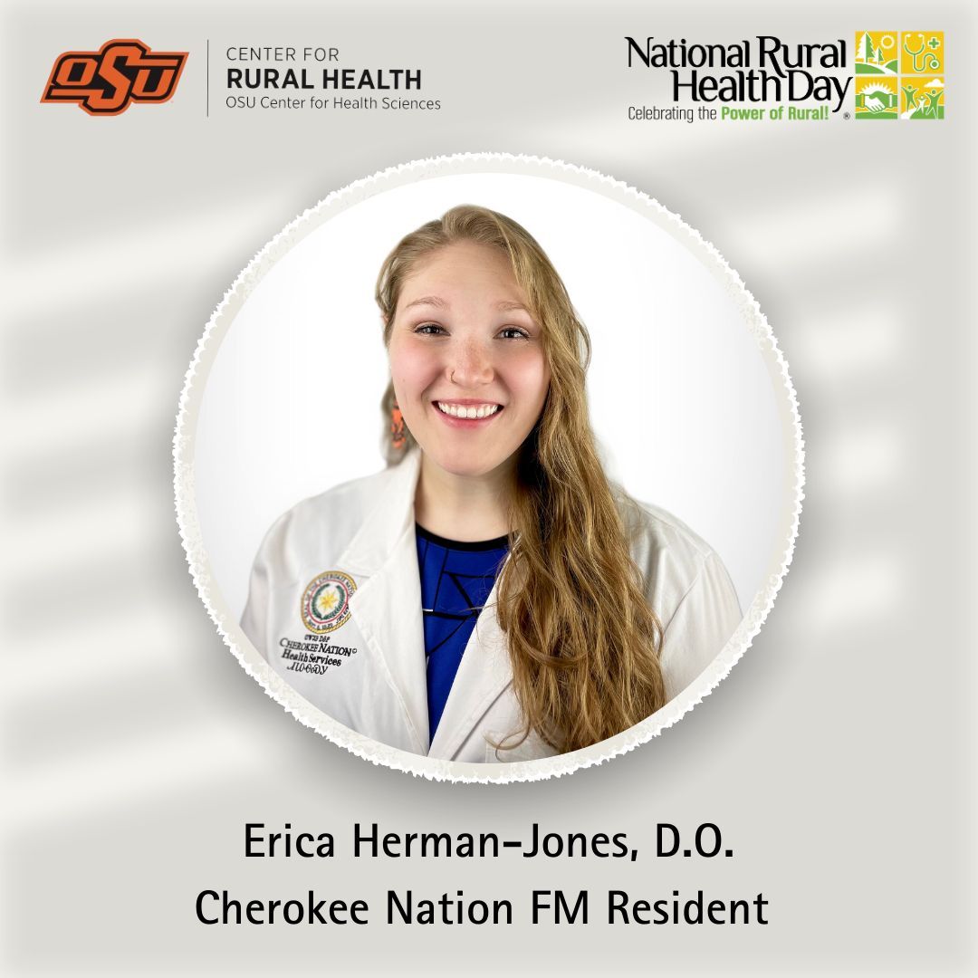 OSU Rural Health (@osururalhealth) on Twitter photo "Growing up with rural & tribal healthcare, I know what it's like to need good healthcare. It's always a desire of mine to do what I can to help provide that for those with limited access."
- Erica Herman-Jones, D.O.
<a href="/CherokeeNation/">Cherokee Nation</a>
<a href="/OSUMedicine/">OSU Center for Health Sciences</a> '22
#NationalRuralHealthDay "Growing up with rural & tribal healthcare, I know what it's like to need good healthcare. It's always a desire of mine to do what I can to help provide that for those with limited access."
- Erica Herman-Jones, D.O.
<a href="/CherokeeNation/">Cherokee Nation</a>
<a href="/OSUMedicine/">OSU Center for Health Sciences</a> '22
#NationalRuralHealthDay