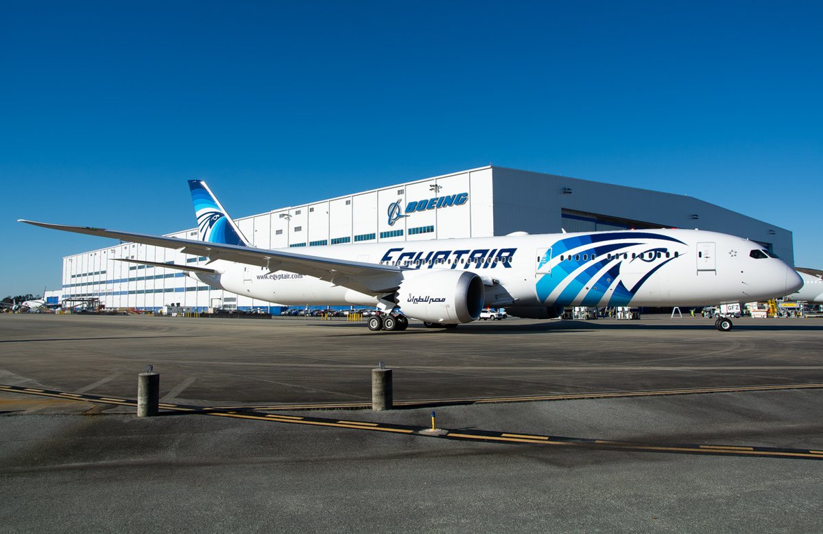 Egyptair's newest Boeing 787-9 SU-GFZ taxiing out for its B2 test flight this morning #boeing #boeing787 #dreamliner #planespotting #aviation #boeingsc #boeingcharleston #iflychs #chsairport
