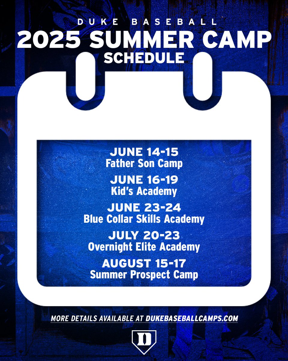 It's never too early to start thinking about your summer plans. 

Our Duke Baseball Summer Camp Schedule is out now!

😈 dukebaseballcamps.com