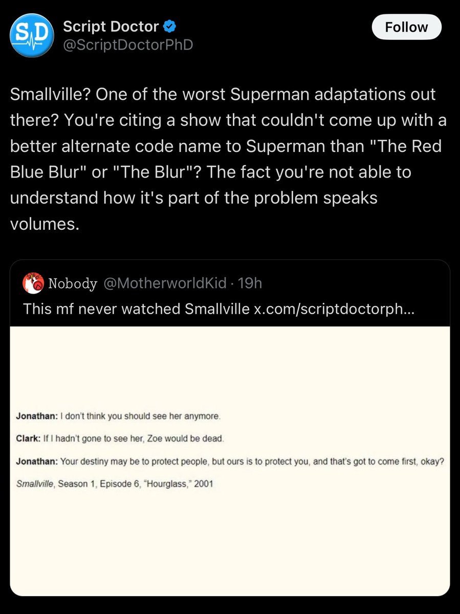 🤣🤣🤣 now Smallville is the worse Superman adaptation?

When is this going to end. Yall truly hate everything Superman except the superficial idea of him in your head