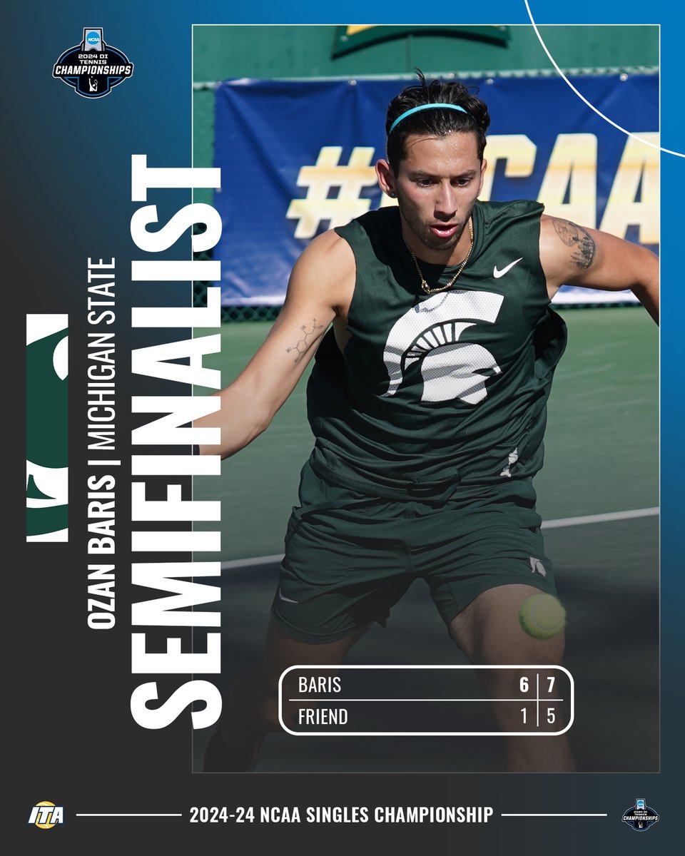 ITA_Tennis's tweet photo. This Spartan Is In The Semis 🫵

Ozan Baris (@MSU_MTennis) has reached the semifinals of the 2024-25 NCAA Singles Championship!

#WeAreCollegeTennis | #NCAATennis https://t.co/wODNHqgMyi
