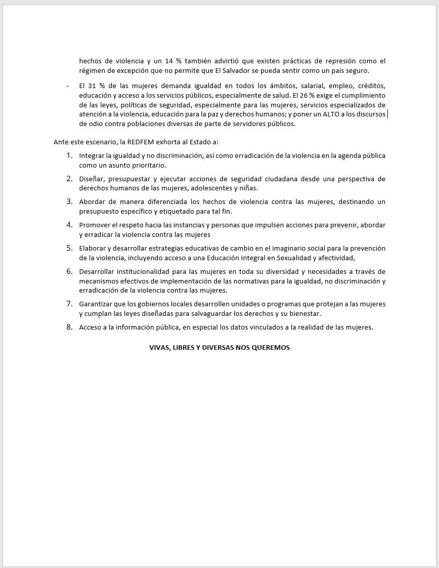 #25N En el marco del Día Int. de la Eliminación de la Violencia contra las Mujeres, la <a href="/redfemSV/">Red Feminista</a> (integrada por <a href="/LasDignasES/">LasDignasFeministas</a> <a href="/Las_Melidas/">Las Mélidas</a> y <a href="/ORMUSA_ONG/">ORMUSA</a>) dio a conocer 𝙡𝙖 𝙨𝙞𝙩𝙪𝙖𝙘𝙞ó𝙣 𝙙𝙚 𝙡𝙖 𝙫𝙞𝙤𝙡𝙚𝙣𝙘𝙞𝙖 𝙘𝙤𝙣𝙩𝙧𝙖 𝙡𝙖𝙨 𝙢𝙪𝙟𝙚𝙧𝙚𝙨 𝙚𝙣 𝙀𝙡 𝙎𝙖𝙡𝙫𝙖𝙙𝙤𝙧