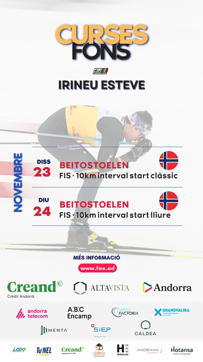 Federació Andorrana d'Esquí (@faeandorra) on Twitter photo FONS · Avui, primera cursa de la temporada d' <a href="/EsteveIri/">Iri Esteve Altimiras</a> a #Beitostoelen 🇳🇴
INFO ✅ fae.ad/index.php?opti… FONS · Avui, primera cursa de la temporada d' <a href="/EsteveIri/">Iri Esteve Altimiras</a> a #Beitostoelen 🇳🇴
INFO ✅ fae.ad/index.php?opti…