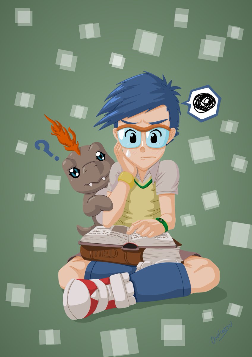 OSuKaRu5's tweet photo. Joe estudiando fuertemente con su Digimon Bukamon apoyandole. :D #digimon #joe #Bukamon #Fanart https://t.co/uULgOWH1X5