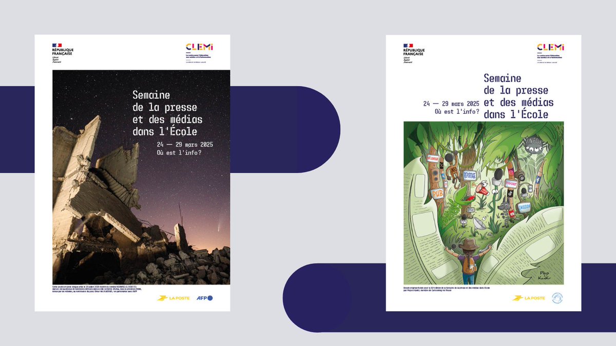 🚨 « Où est l’info ? » 

C’est le nouveau thème de la Semaine de la presse et des médias dans l'École #SPME2025 qui se tiendra du 24 au 29 mars 2025 !

Découvrez-le et les affiches qui vont l'incarner cette année, rendez-vous sur le site @leclemi 👇
clemi.fr/actualite/un-t…