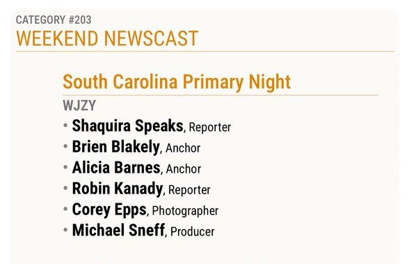 sneffTV's tweet photo. What an honor! I’m officially an Emmy-nominated producer. ✨

Grateful to the Midsouth Emmy committee for my first nomination for my work on the South Carolina Primary Night newscast during my time at @Queen_City_News 👑 https://t.co/iJ7daucI43