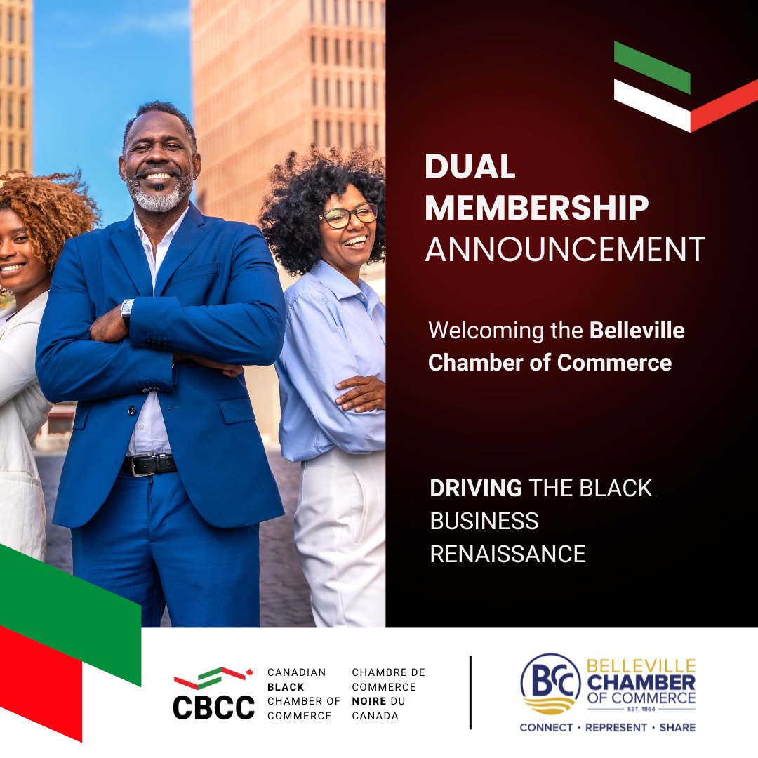 CDNBlackChamber's tweet photo. Big news! 🎉

CBCC partners with @BellevilleChamber to offer dual membership benefits. Grow your network across Ontario while accessing resources from both chambers! Contact us to learn more. 

#BusinessGrowth #OntarioBusiness https://t.co/4NpytkNMsR
