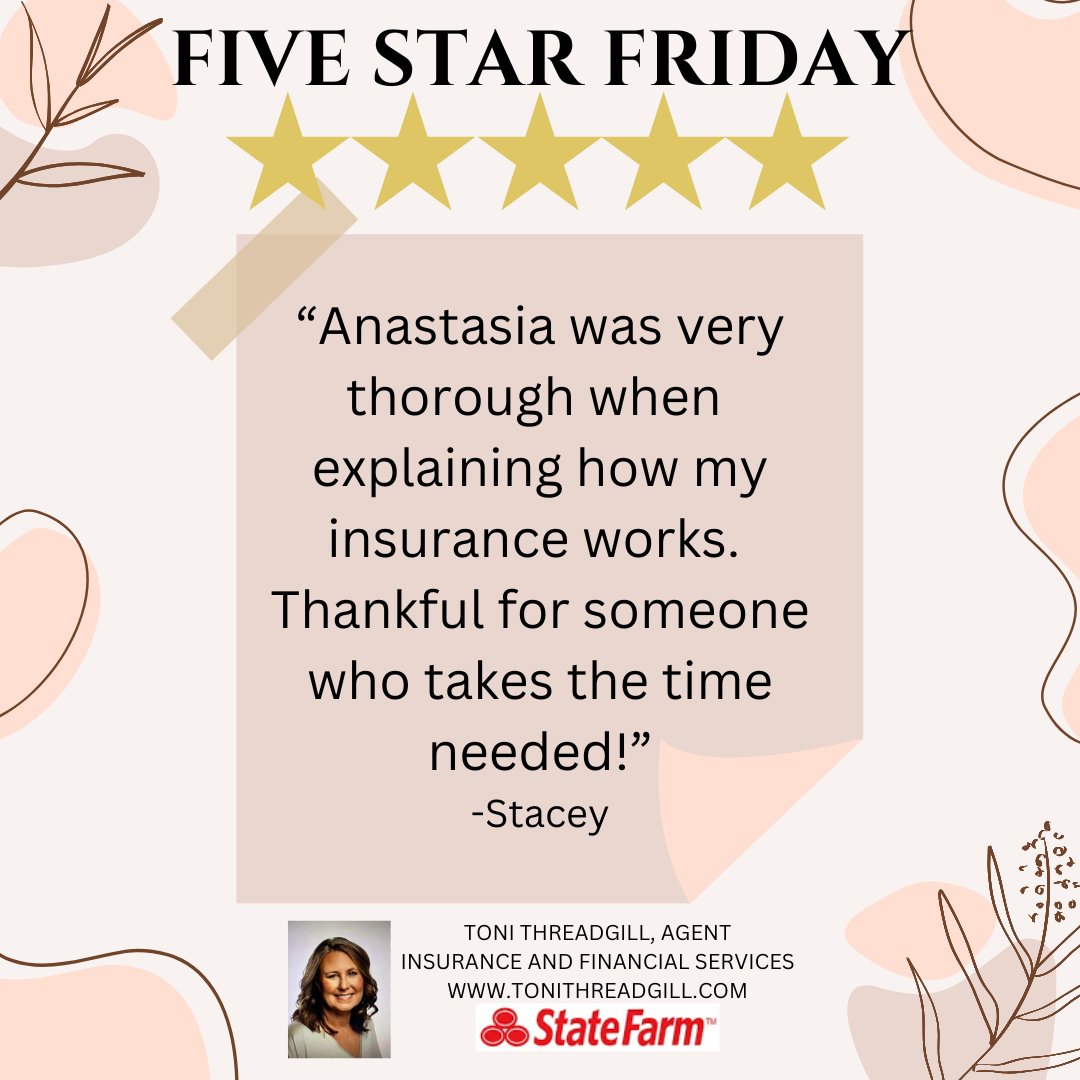 AgentThreadgill's tweet image. IT'S FIVE STAR FRIDAY ⭐⭐⭐⭐⭐

We are so thankful Anastasia is on our team! She is one of the best! Congratulations on your FIVE STAR REVIEW! 👏👏👏

📱 (903) 473-2553
💻st8.fm/3ZjnKnE
🏠 700 E Lennon Dr, Emory, TX 75440

#fivestarreview #tonithreadgill #insurance