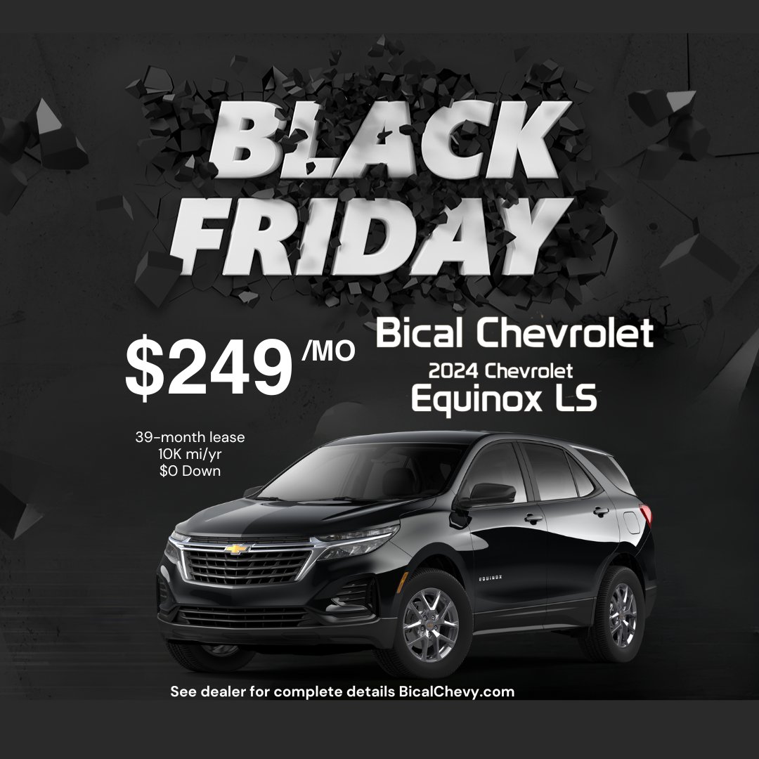 bical_chevrolet's tweet photo. Black Friday savings are here!  Loading gear after a gig? The 2024 Chevy Equinox makes it a breeze with keyless entry and a backup camera! Plus, Apple CarPlay keeps our jams flowing from Valley Stream to Rockville Centre. Test drive it Today!🌐 https://t.co/OZiJ15VMD1 https://t.co/2OZncQ5UQl