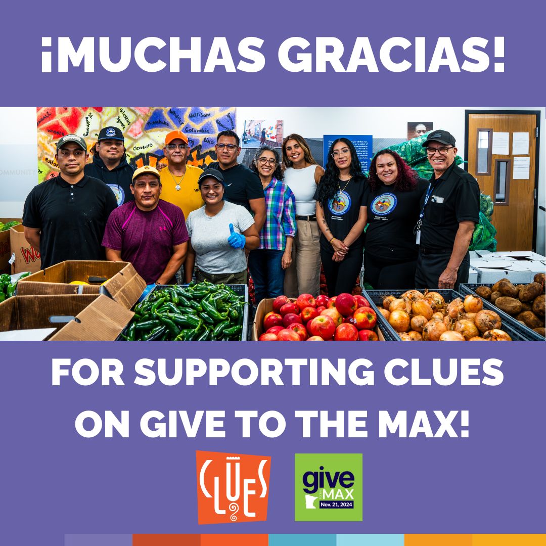 CLUES (@clues_mn) on Twitter photo MUCHAS GRACIAS! With your help, we raised over $7,000 to support our Canasta Familiar program!
Thank you for your donations and for sharing the campaign with your contacts and on social media.
#GivetotheMax #clues_mn #thankful #minnesota MUCHAS GRACIAS! With your help, we raised over $7,000 to support our Canasta Familiar program!
Thank you for your donations and for sharing the campaign with your contacts and on social media.
#GivetotheMax #clues_mn #thankful #minnesota