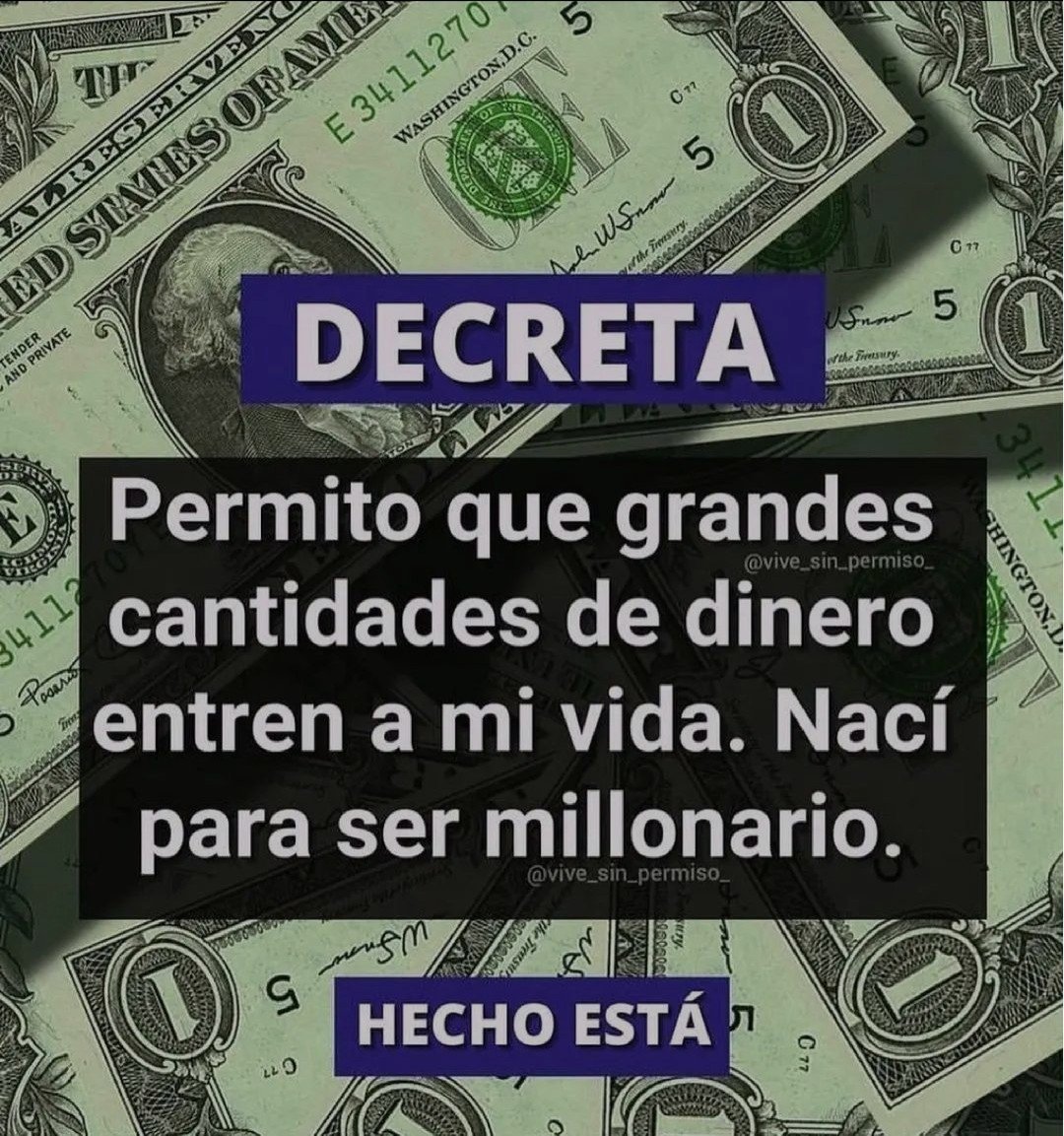PiensaPositivoR's tweet photo. ✨🌟Vibro en Abundancia🌟✨

✨💰Nací para ser millonario💰✨

🙏💰Decreta: HECHO ESTÁ💰🙏 https://t.co/UvXT5ljEPc