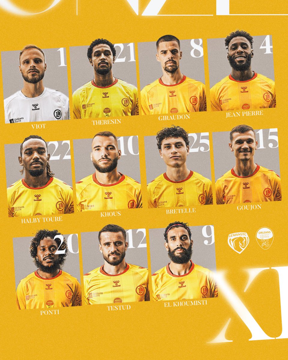 US_Orleans's tweet photo. 🐝 𝗟𝗲 𝟭𝟭 𝗱𝗲 𝗱𝗲́𝗽𝗮𝗿𝘁 𝗱𝗲 𝗹'𝗨𝗦𝗢

💛❤️ Voici l’équipe de départ alignée par Hervé Della Maggiore pour ce match de championnat contre Le Mans au Stade Marie Marvingt 

#TeamUSO 🔴🟡 #LMFCUSO https://t.co/9PSEQ6zcgu