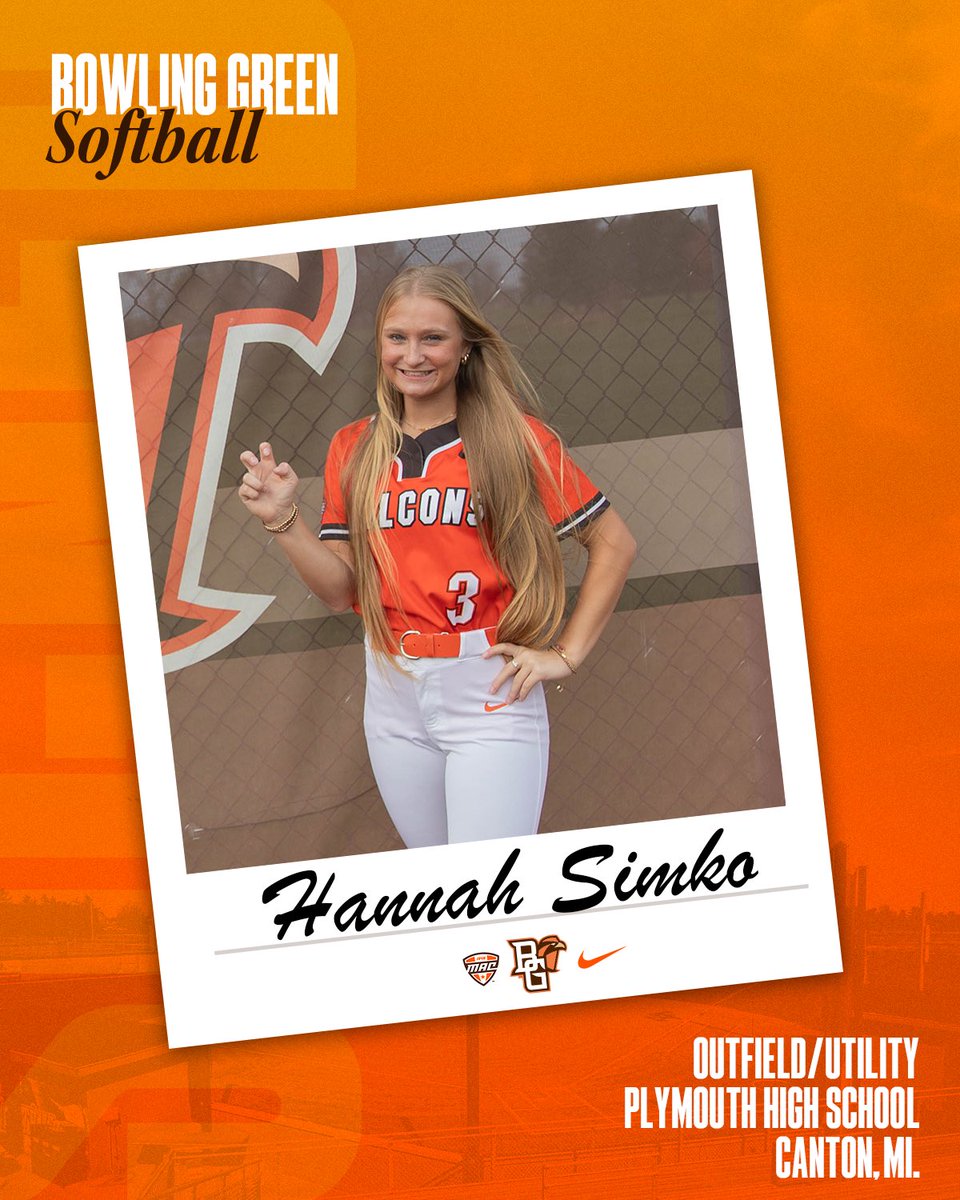 Signed, sealed, delivered!! 

Falcon Fans please welcome 
Hannah Simko
Outfield/Utility
Michigan—&gt; Bowling Green, Ohio 
#AyZiggy 🧡🤎