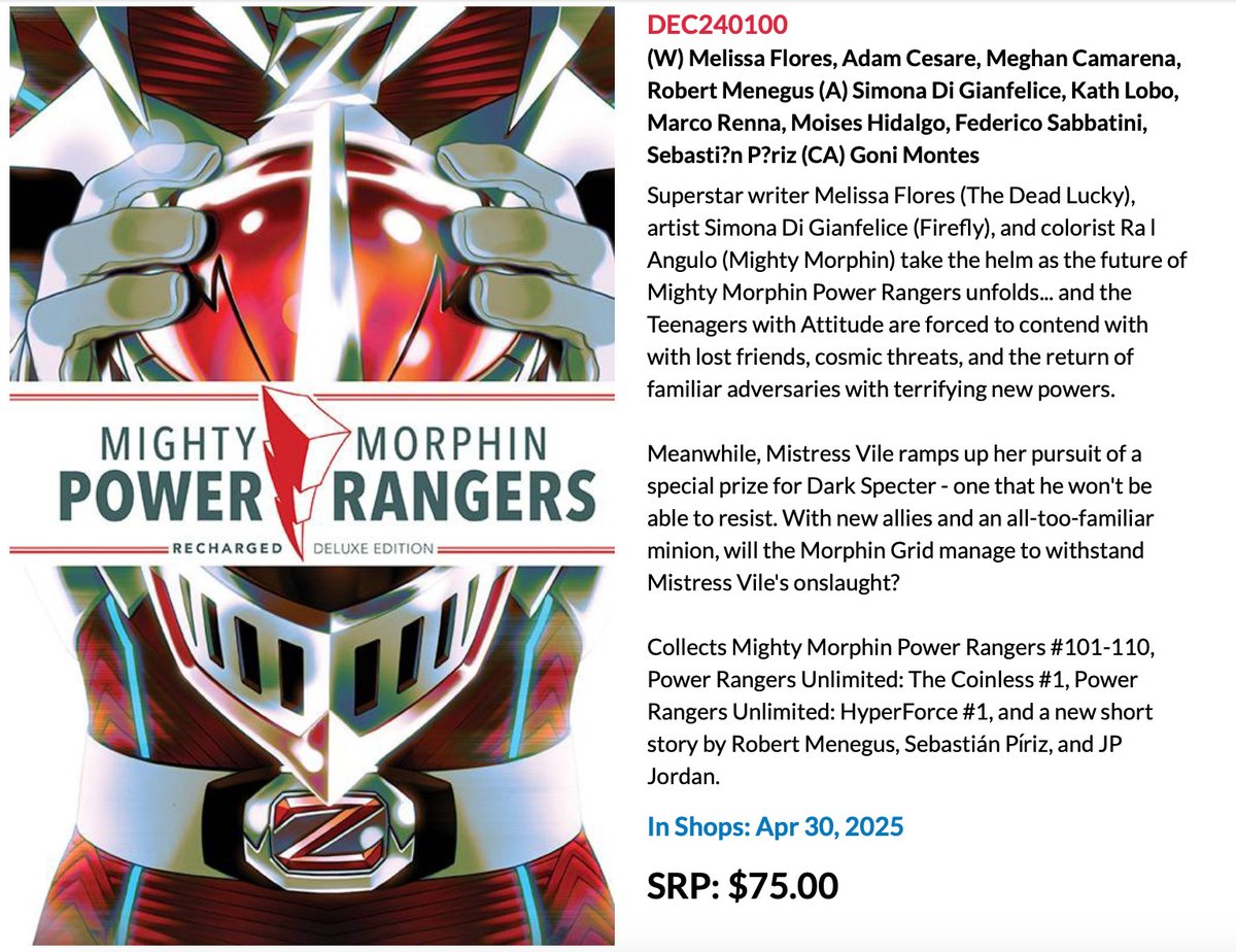 JP Jordan (@jp_jordan) on Twitter photo I can finally talk about it!
I'm back among the Power Rangers this April with MIGHTY MORPHIN POWER RANGERS RECHARGED DELUXE EDITION HARDCOVER, joining <a href="/RobertMenegus/">Robert Menegus</a>, <a href="/SebastianPiriz/">Sebastián PĂriz</a>, <a href="/eDukeDW/">Ed Dukeshire</a>, <a href="/TheFakeFangirl/">Allyson "SkekAll the Hero" Gronowitz</a> and <a href="/car0linebutler/">caroline butler</a> for a story debuting in this hardcover! I can finally talk about it!
I'm back among the Power Rangers this April with MIGHTY MORPHIN POWER RANGERS RECHARGED DELUXE EDITION HARDCOVER, joining <a href="/RobertMenegus/">Robert Menegus</a>, <a href="/SebastianPiriz/">Sebastián PĂriz</a>, <a href="/eDukeDW/">Ed Dukeshire</a>, <a href="/TheFakeFangirl/">Allyson "SkekAll the Hero" Gronowitz</a> and <a href="/car0linebutler/">caroline butler</a> for a story debuting in this hardcover!