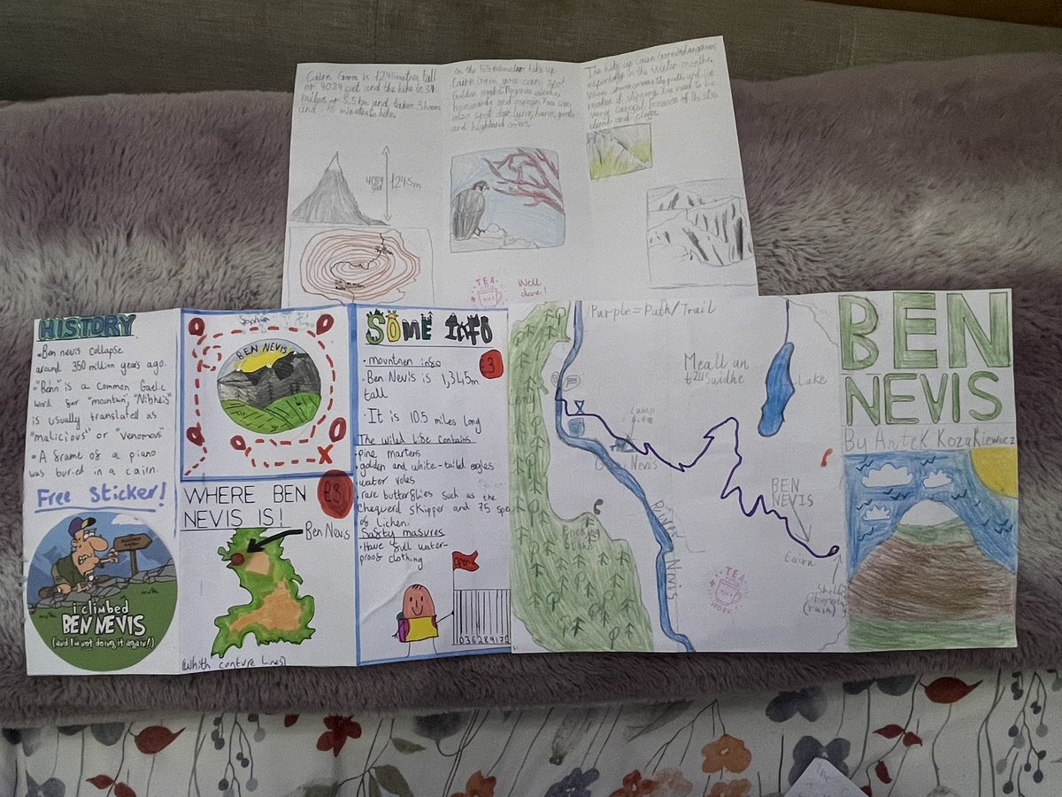 Miss_Trainx's tweet photo. I'm so impressed by the incredible homework my S1 classes have produced this week! As part of their Scottish Geography unit, they created informative leaflets on a Scottish Munro of their choice. The level of effort in each project is truly outstanding. 

Keep up the hard work! https://t.co/uoPYI00GXe