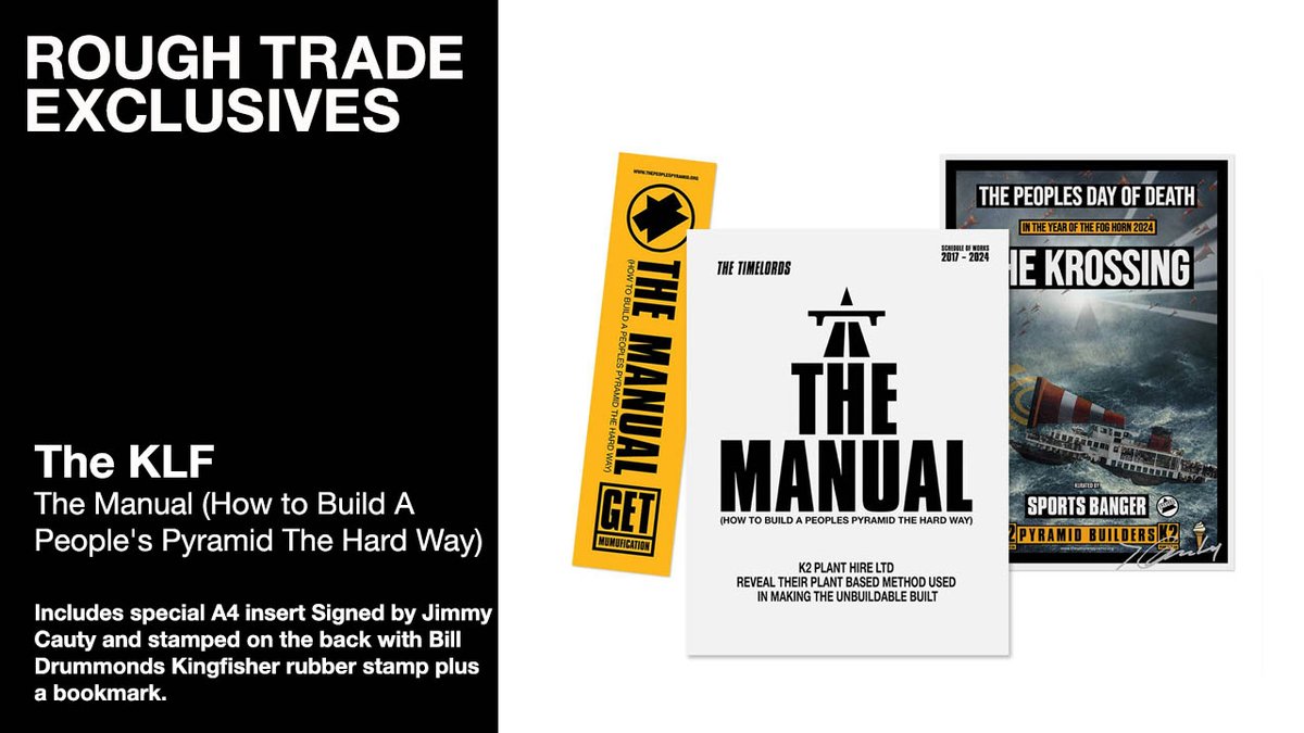 EXCLUSIVE 

<a href="/L13LIW/">L-13 LIW</a> presents 'The Manual'.
The story of the mighty KLF's first 6 years via the artworks, ephemera, and photographs from the annual ceremonies forming as people come together to build The Peoples Pyramid.

roughtrade.com/en-gb/product/…