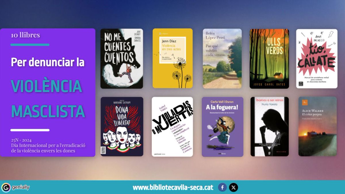 Ja podeu consultar la guia que hem preparat des de la <a href="/BiblioVilaseca/">Biblioteca Pública de Vila-seca</a>, «10 llibres per denunciar la violència masclista», que commemora el dia #25n2024
Consulteu-la aquí👇
ja.cat/V9cF6