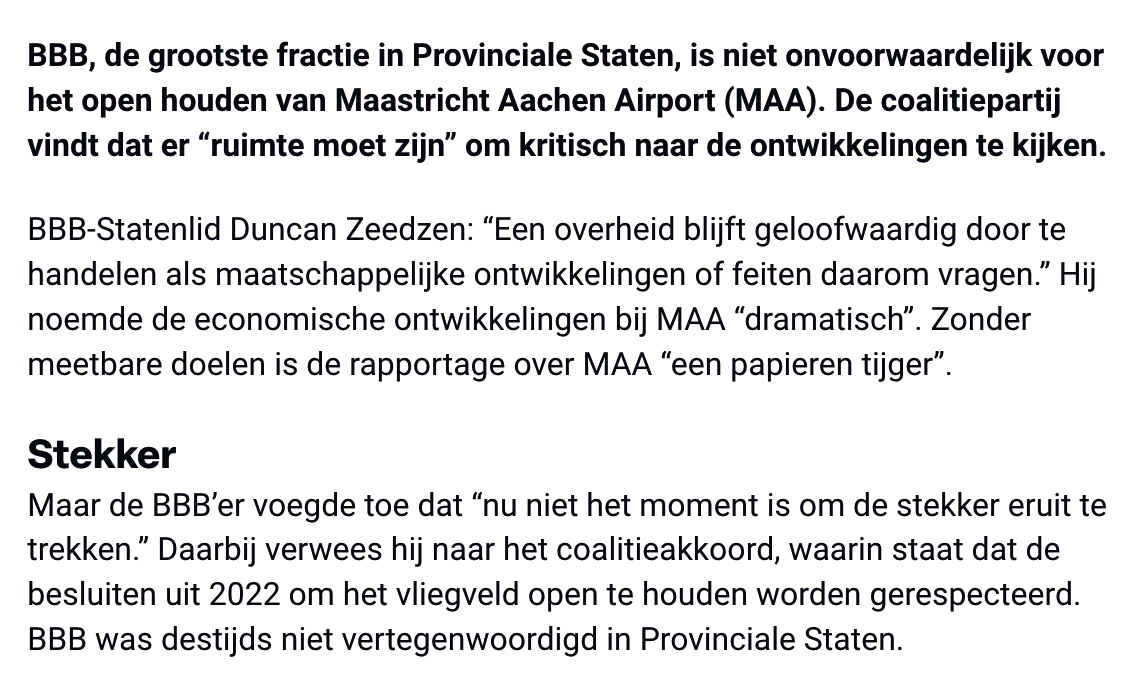 Grootste fractie <a href="/BBBLimburg/">BBB Limburg</a>  wil realistischer naar toekomst vliegveld kijken ✈️

#MAA

Hieronder de speerpunten namens BBB Limburg in relatie tot deze rapportage.

1. Doelmatigheid
2. Transparantie
3. Context
4. Urgentie

l1nieuws.nl/nieuws/2795403… #l1nieuws 

<a href="/L1_Nieuws/">L1 Nieuws</a>
