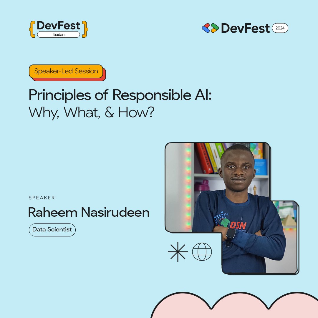 Nasereliver's tweet photo. I will be speaking first @gdgibadan tomorrow, In sha Allah. You can't afford to miss the event.
Register: 👉 https://t.co/JjD970dNA5…
Agenda: https://t.co/scdutjAVB3
#DevFestIbadan24 #ResponsibleAI #Gdgibadan #devfest https://t.co/KIhzfSmzZy
