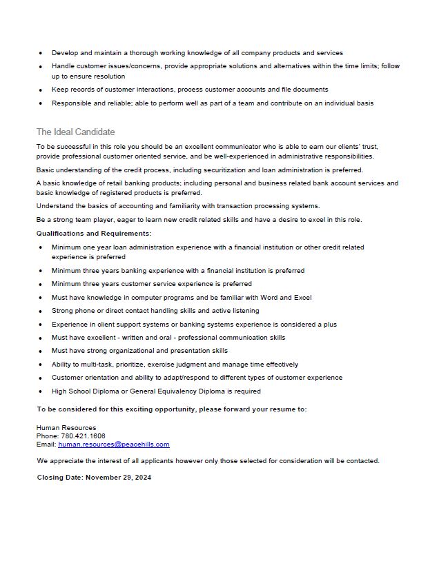 <a href="/PeaceHillsTrust/">Peace Hills Trust</a> Fort Qu'Appelle &amp; Winnipeg are ISO of new employees. Check out the listings below and apply today! #jobsinbanking #CareerOpportunities  #changeisgood