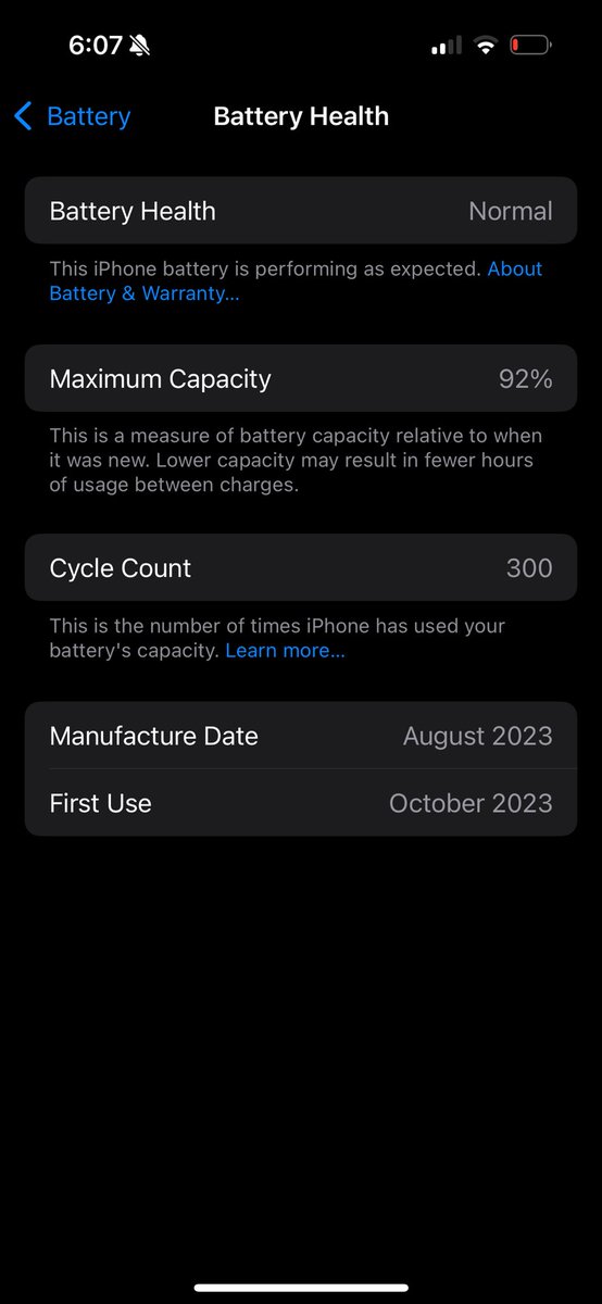 Just over a year of having the iPhone 15 and here’s my battery capacity #iPhone #Apple