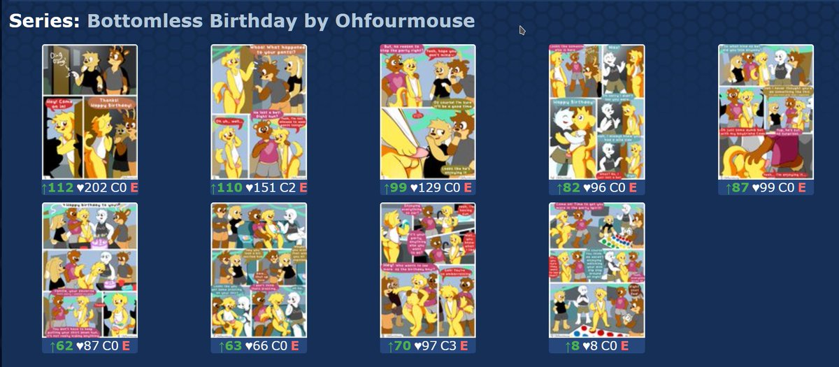 If you want to keep up with my art I have a telegram channel I post art to telegram.me/ohfourmousesart

You can find the current comic I'm working on here e621.net/pools/42833