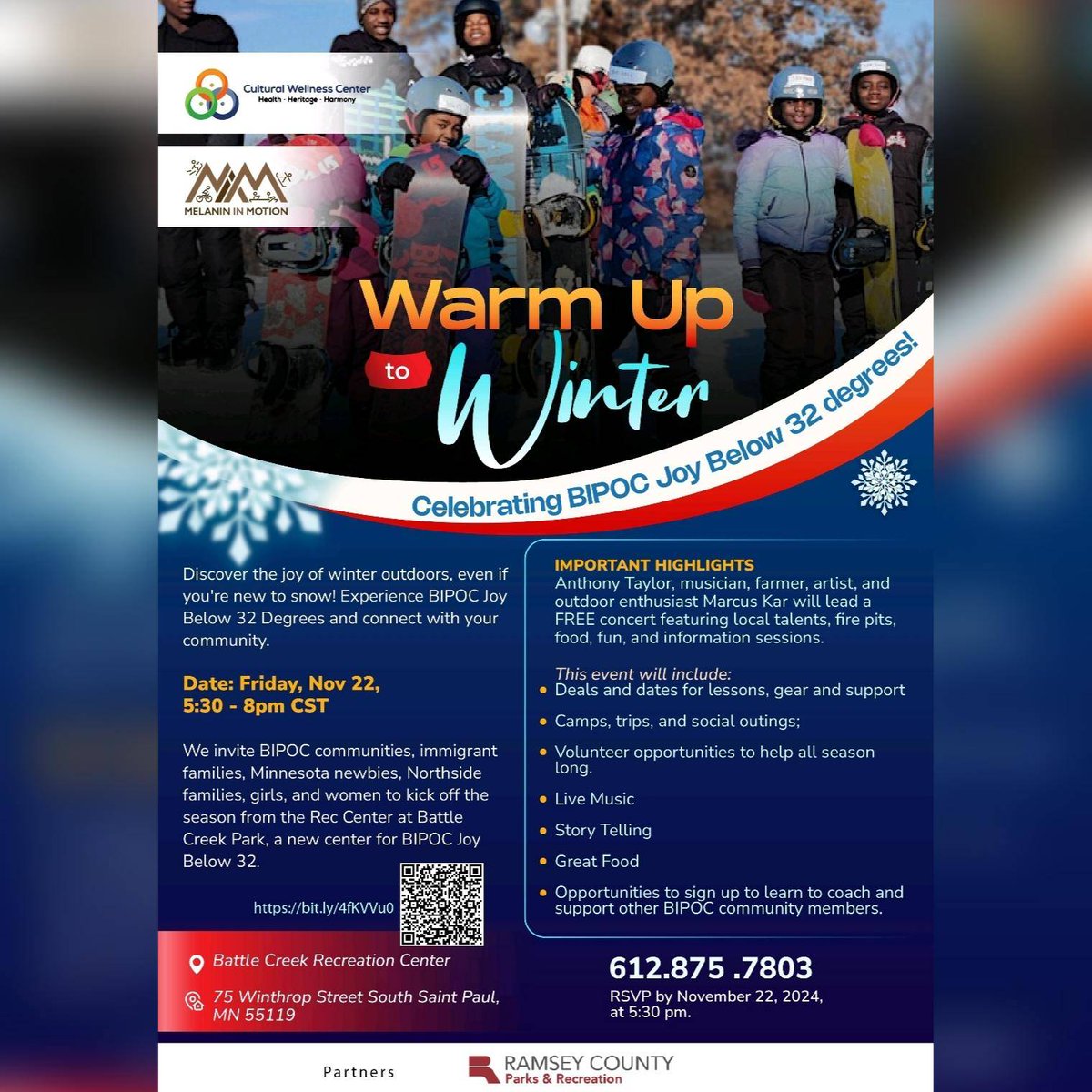 ❄️ Winter joy starts here! ❄️

Join us for Warm Up to Winter 🗓️ Nov 22, 5:30 PM | Battle Creek Rec Center | FREE!

🎶 Live music
🔥 Fire pits &amp; dinner
⛷️ Skiing, snowboarding, tubing deals

Let’s find joy below 32 degrees together! ❄️ Winter joy starts here! ❄️#WinterFunMN