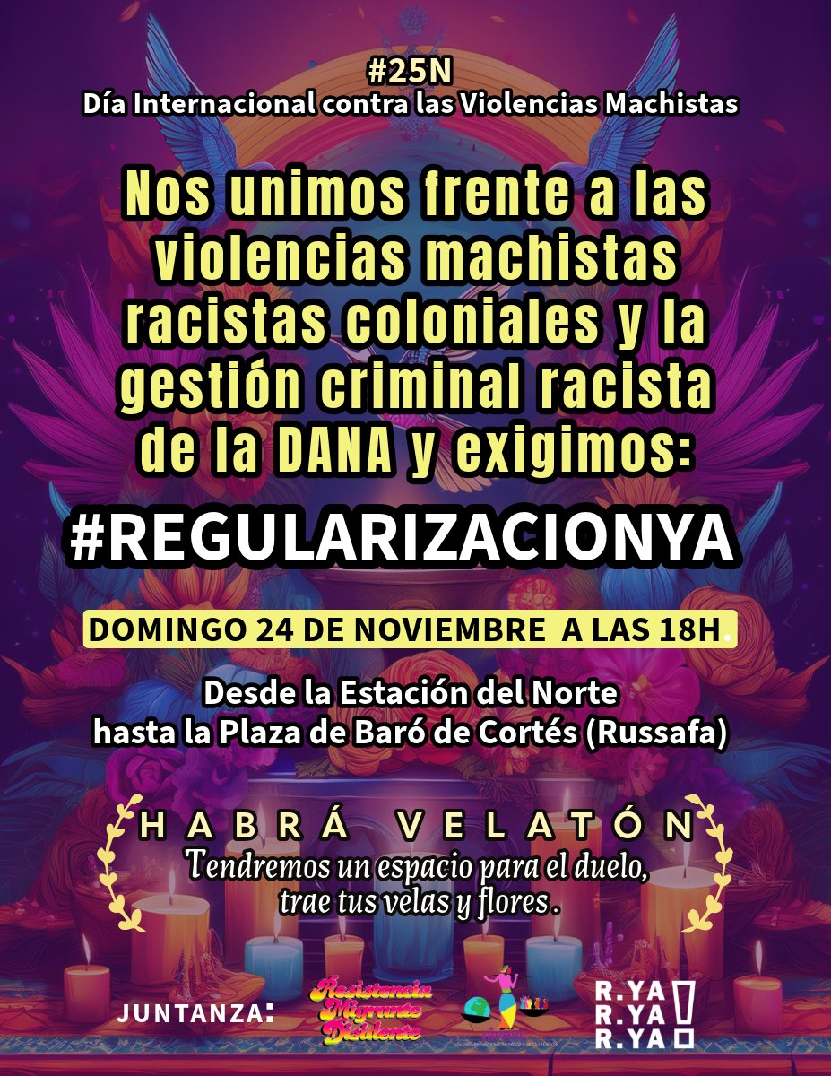 🟣Aquest diumenge, els feminismes antiracistes i anticapitalistes de València eixim per cridar contra les violències masclistes i racistes, i contra la gestió criminal de la DANA, una expressió de com aquestes violències s'exacerben gràcies a polítiques patriacals i colonials.