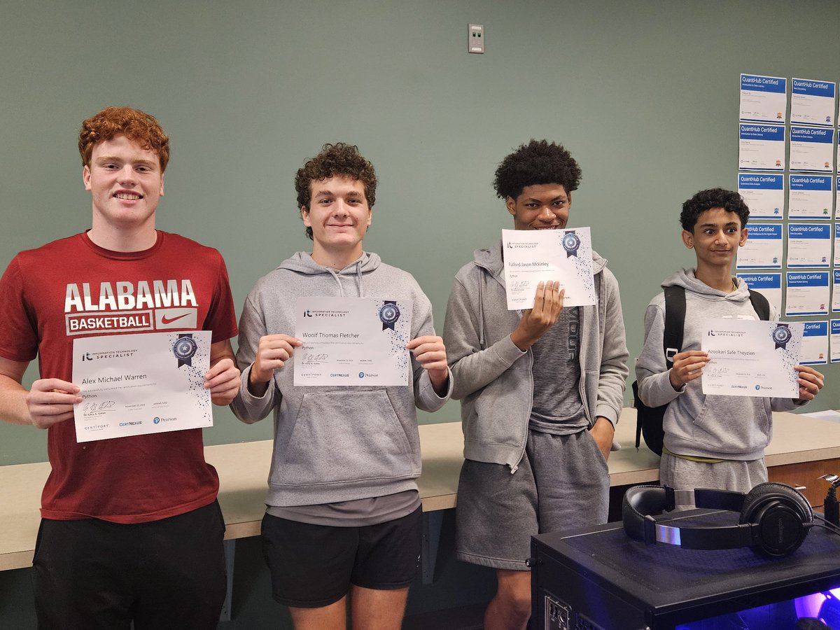9 students earned their IT Specialist Python Certifications this week! Beyond proud of their hard work. Congratulations to each and every one of them! #AmazingToTheCore #Coding @tcsboardofed <a href="/MikeDaria/">Mike Daria</a> <a href="/TCTATuscaloosa/">TCTA</a>