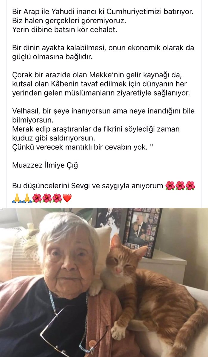 Mekanın cennet olsun Atatürk ve Cumhuriyetin sevgili kadını bilim insanı🙏🇹🇷❤️😔😢