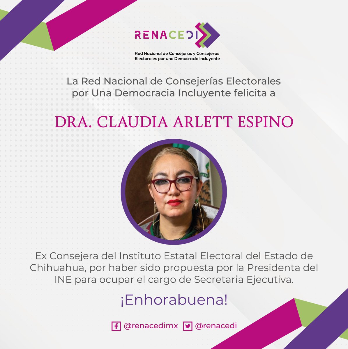 Dra. Claudia Arlette Espino, propuesta para ocupar el cargo de Secretaria Ejecutiva.  <a href="/renacedi/">Renacedimx</a> #ElINENoSeDetiene