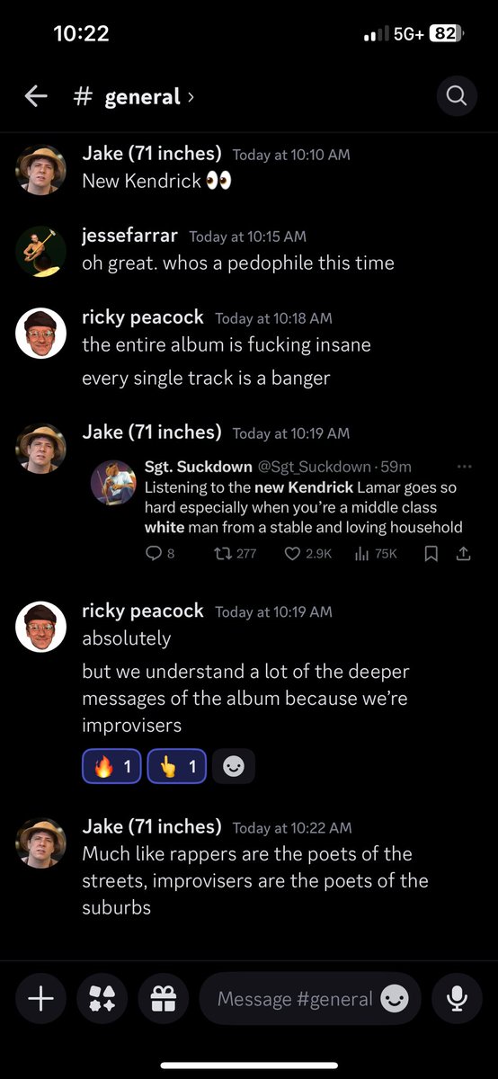 JakeEllenbogen's tweet photo. Discussing new Kendrick in the group chat https://t.co/WWewOD1S59