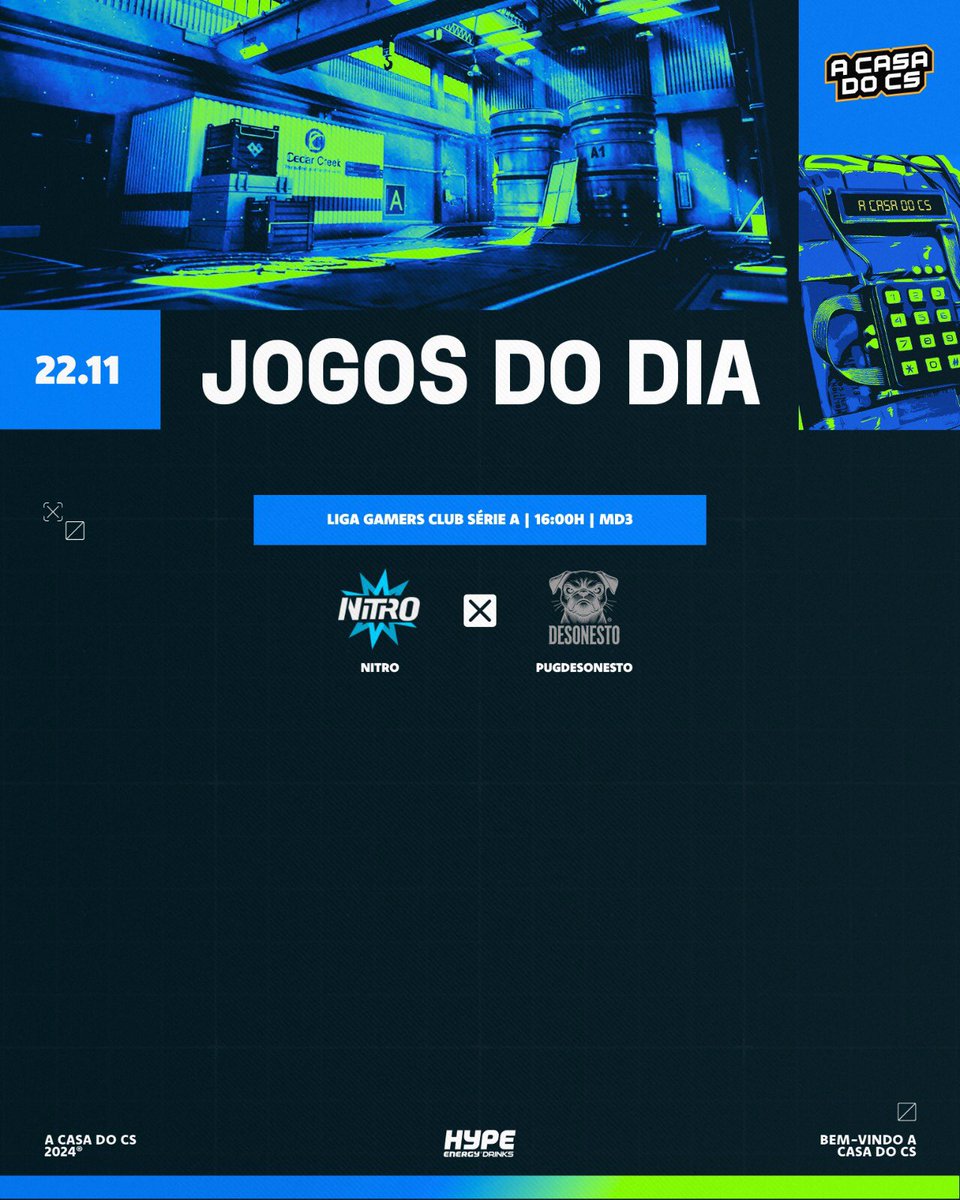 E bora de Série A <a href="/GamersClubCS/">Gamers Club Counter-Strike</a> 🔥

A partir das 16:00, vamos acompanhar esse jogão ente <a href="/NITROgg_/">NITRO</a> e <a href="/pugdesonesto/">pugdesonesto</a> 

Vem para live torcer, resenhar, acompanhar sua aposta e muito mais! 📣