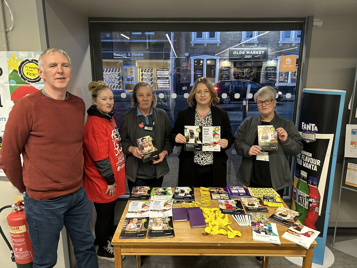 COOP Whitburn today running Freedom From Fear campaign highlighting that abuse is not part of the job 
<a href="/kittysull1/">Kirsteen Sullivan MP</a> 
<a href="/UsdawScotland/">Usdaw Scotland</a> 
<a href="/UsdawUnion/">UsdawUnion</a> 
#Respect24