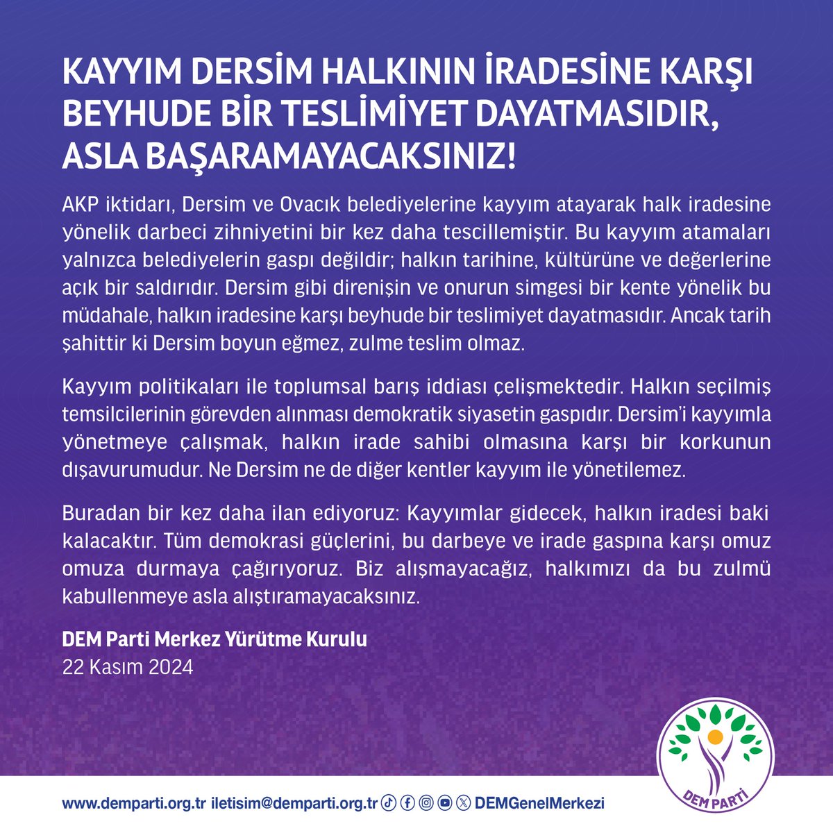 DEMGenelMerkezi's tweet photo. Merkez Yürütme Kurulumuzun açıklaması:

https://t.co/UBWry0d7DJ https://t.co/iEd83V6nxw