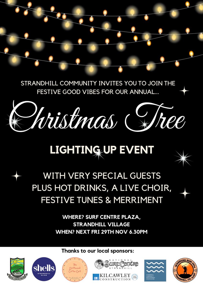 Oh it’s beginning to look a lot like…🎅🏻

All details on the Strandhill Community Christmas Tree Lighting Up Event 🎄👇