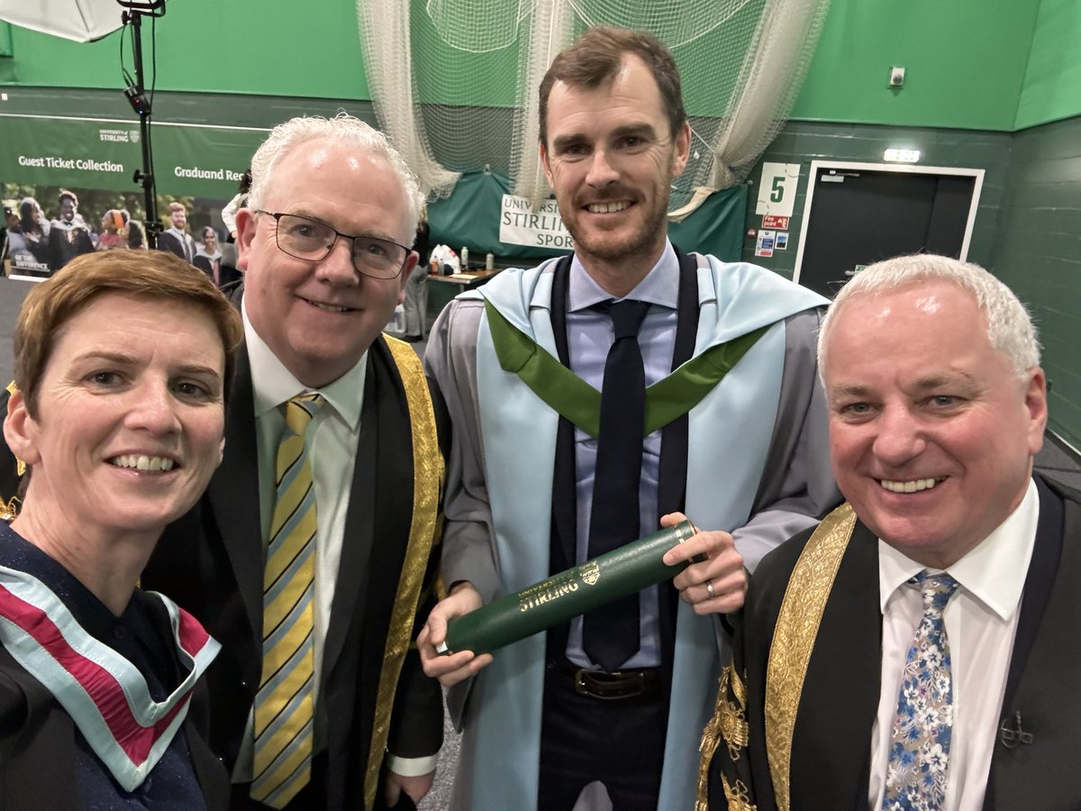 CathyTyrone's tweet photo. What an absolute honour to deliver the laureation for @StirUni Honorary Grad @jamie_murray. A world class sportsperson and a wonderful individual 🤗 @LordMcConnell @GerryMcCormac @eileenstir @LawsonKaren1 @JudyMurray #sportingexcellence https://t.co/89fJ5fdsW2