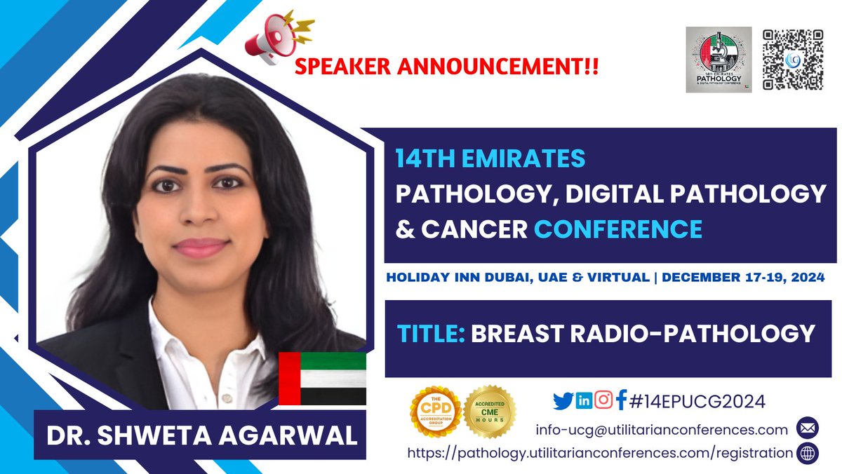 Pathology Experts (@pathologyexper1) on Twitter photo NEW SPEAKER ANNOUNCEMENT!!! 
Meet our speaker ”Dr. Shweta Agarwal” will present at our CME/CPD accredited 14th Emirates Pathology, Digital Pathology & Cancer Conference will take place from December 17-19, 2024 in Dubai, UAE & Virtual. 
 
Register here: pathology.utilitarianconferences.com/registration NEW SPEAKER ANNOUNCEMENT!!! 
Meet our speaker ”Dr. Shweta Agarwal” will present at our CME/CPD accredited 14th Emirates Pathology, Digital Pathology & Cancer Conference will take place from December 17-19, 2024 in Dubai, UAE & Virtual. 
 
Register here: pathology.utilitarianconferences.com/registration