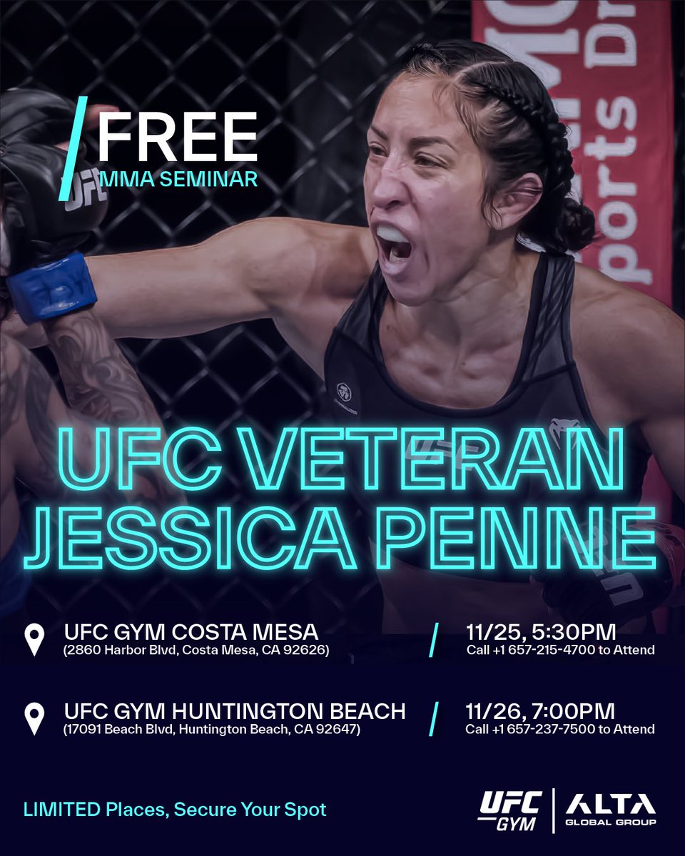 If you’re in OC please join us for a free <a href="/trainalta/">Alta</a> intro to MMA with <a href="/JessicaPenne/">Jessica Penne</a> at <a href="/UFCGYM/">UFC GYM</a> locations in Costa Mesa and HB