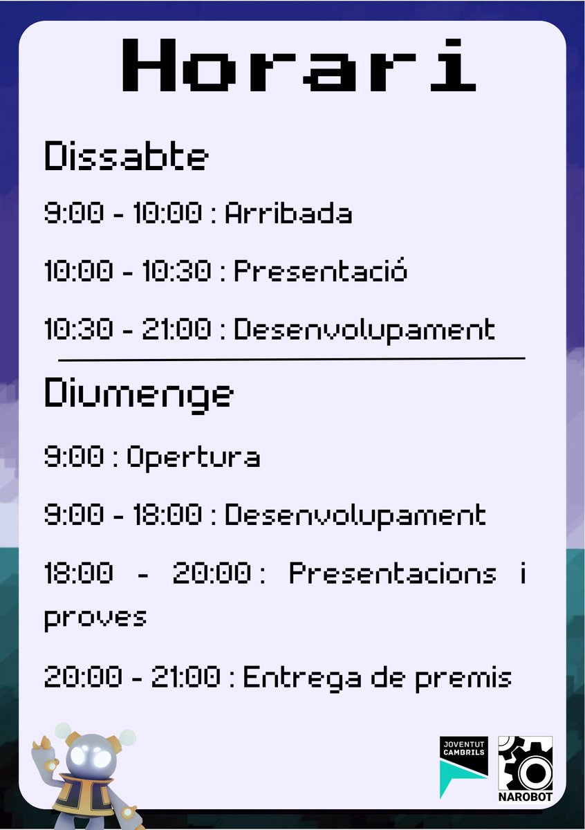 Aqui us deixem el horari de demà! Us esperem amb ganes :)