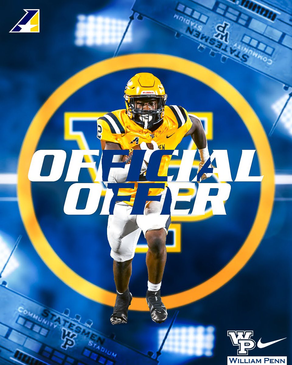 #AGTG After a good phone call with <a href="/CJFloden/">Connor Floden</a> I am blessed to receive an offer from <a href="/WPU_Football/">𝙒𝙞𝙡𝙡𝙞𝙖𝙢 𝙋𝙚𝙣𝙣 𝙁𝙤𝙤𝙩𝙗𝙖𝙡𝙡</a>! <a href="/CoachBakker/">Gabe Bakker</a> <a href="/LogHanRatings/">Logan Hansen</a> <a href="/coach_strube/">Drew Strube</a> <a href="/WaukeeFB/">Waukee Warriors Football</a>