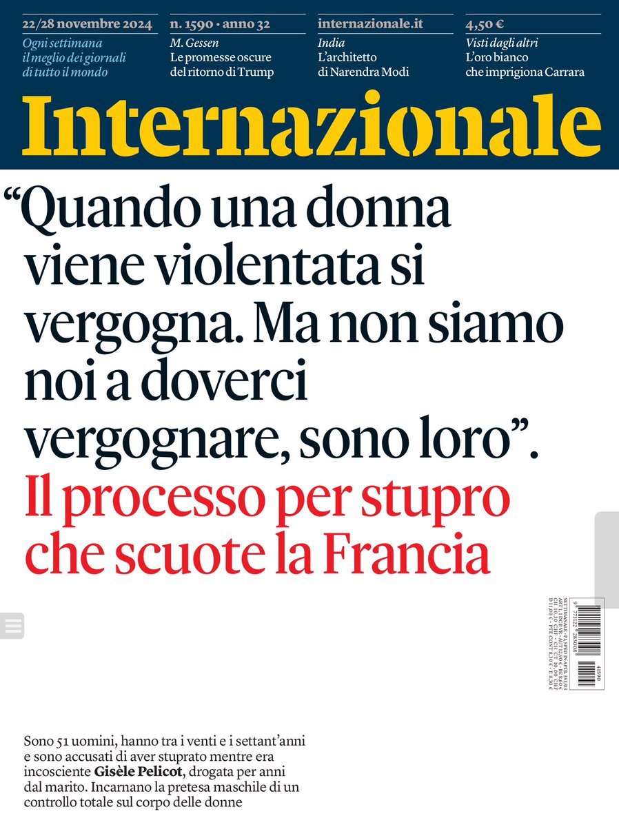 Una copertina così, in un paese in cui il #patriarcato non esiste, o è un ridicolo errore, o è un atto di grande coraggio.

#internazionale #Giornatacontrolaviolenzasulledonne