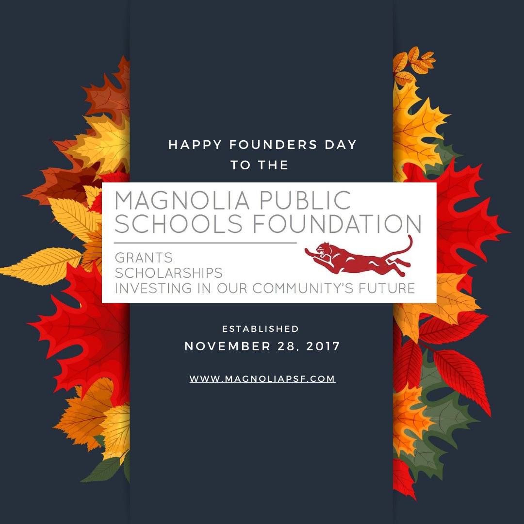 Magnolia_SD's tweet photo. Happy Founders Day to the Magnolia Public School Foundation!
Interested in how you can support Magnolia Schools through the Magnolia Public School Foundation? Visit them on the web at https://t.co/RGP2xtwdQH to learn more! #winforkids #itsagreatdaytobeapanther https://t.co/LcLBDIWlrN