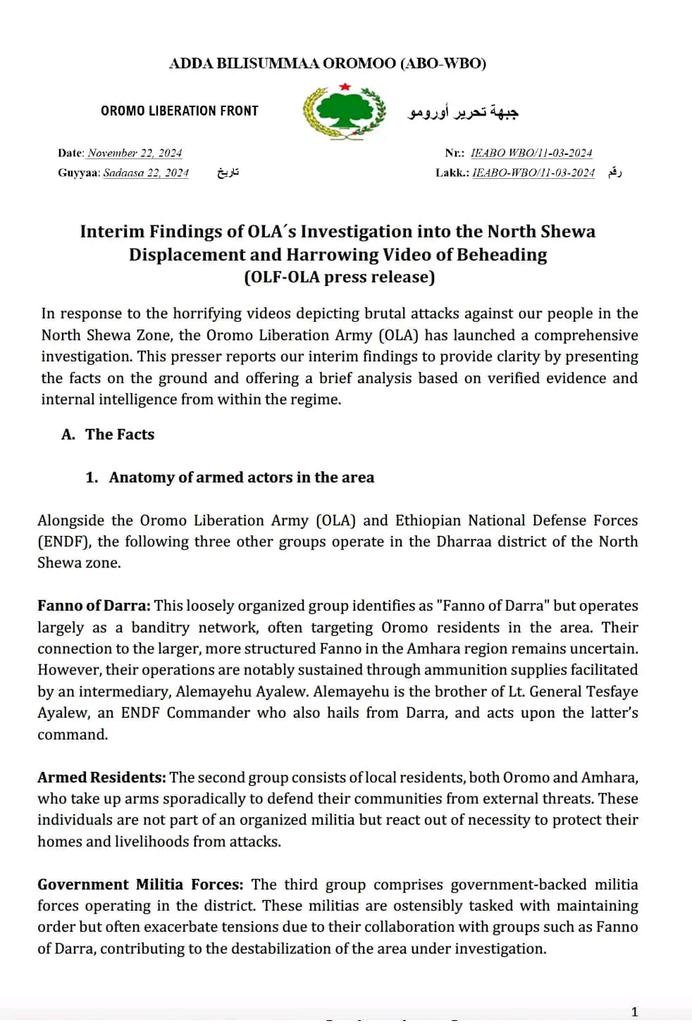 JaalGamtaa's tweet photo. Interim Findings of OLA´s Investigation into the North Shewa Attacks 
              (OLF-OLA press release) https://t.co/CMb5gxUFlt