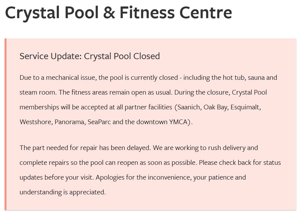 MS_athlete's tweet photo. Sending thanks & praise to the team at #CrystalPool for managing the facility's emergency shut down with dignity & grace.
The community recognizes that the problem was created by years of @cityofvictoria Mayors & Councils neglecting the need for a new facility.
#yyjpoli https://t.co/A8ZXVA47My