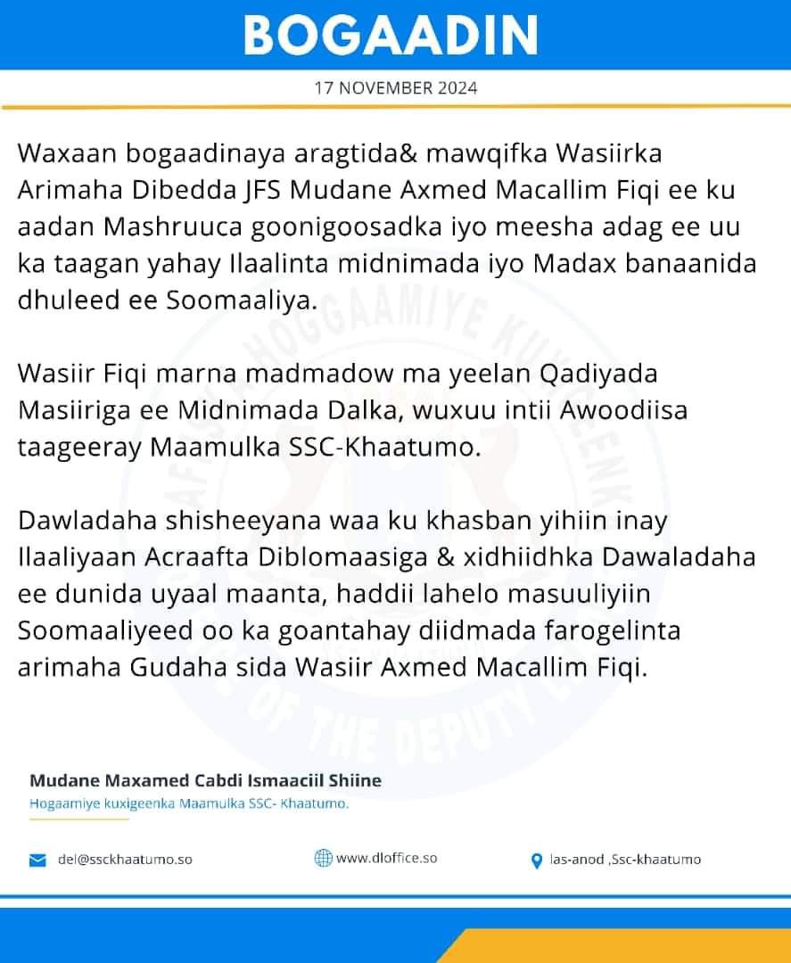 AhmedMoFiqi's tweet photo. Mahadsanidiin Garaadada iyo hogaamiye ku xigeenka Maamulka SSC KHAATUMO . Waxaad summad u tihiin midnimada dalka iyo Soomaalinimada. https://t.co/9cDecJLswo