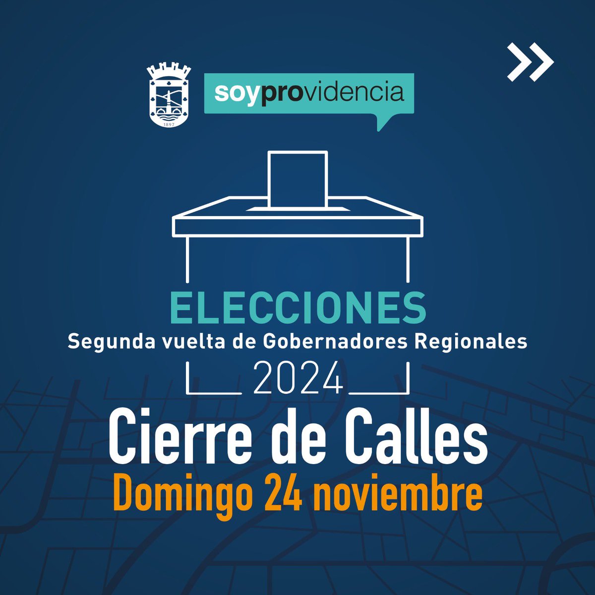 Muni_provi's tweet photo. ELECCIONES GOBERNADORES 🗳️

Este domingo 24, se llevará a cabo la 2° vuelta de la elección para Gobernador en la Región Metropolitana. Recuerda ingresar a https://t.co/ZtrImTPRtT y revisar tu mesa, local de votación y su ubicación. ¡Prepárate y ejerce tu deber cívico! https://t.co/tAmwBs43Ih