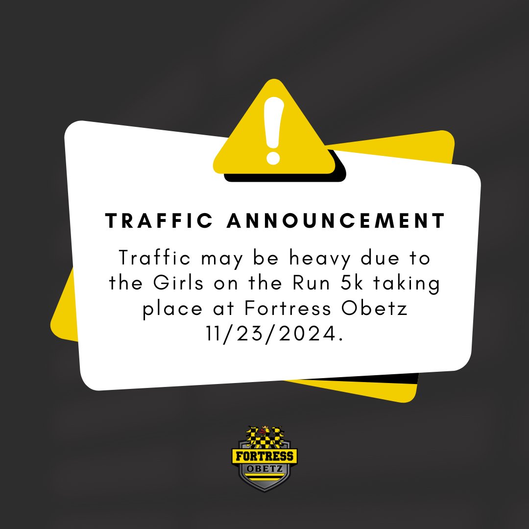 🚨 Due to the Girls on the Run 5K taking place at Fortress Obetz this Saturday, there may be heavy traffic in the area. Please plan accordingly if you’re traveling near the Fortress.

🏋️‍♂️ The Obetz Athletic Club will still be open for normal hours on Saturday.